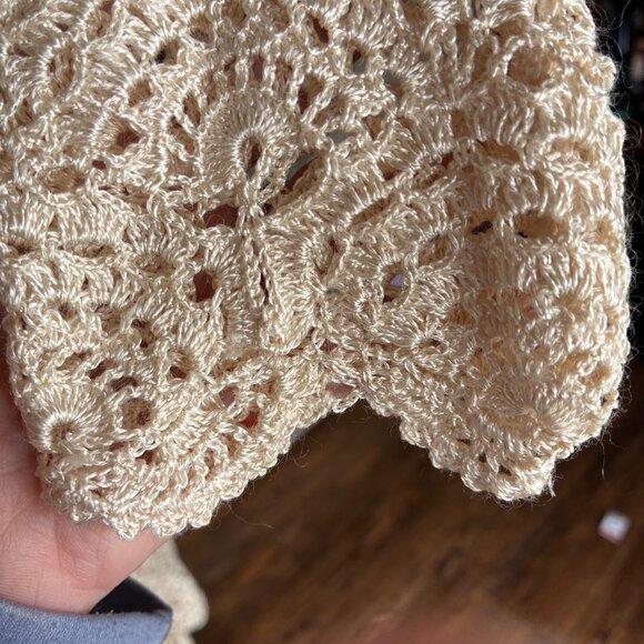 Cami Boho Crochet Cardigan Cream High Low Open Front Lace Knit Festival Duster M - Picture 5 of 6
